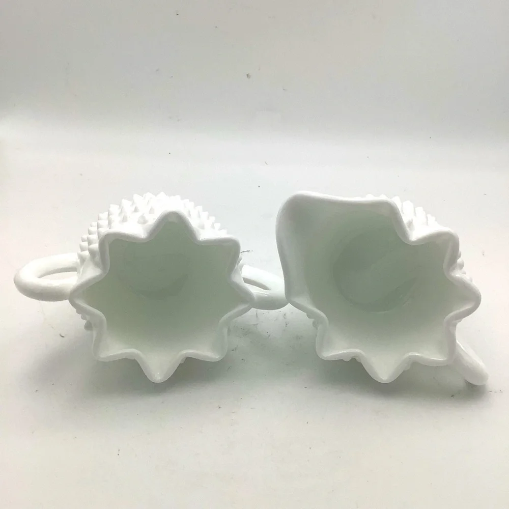 White Hobnail Milk Glass Creamer and Sugar Set